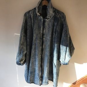 Acid wash denim poncho